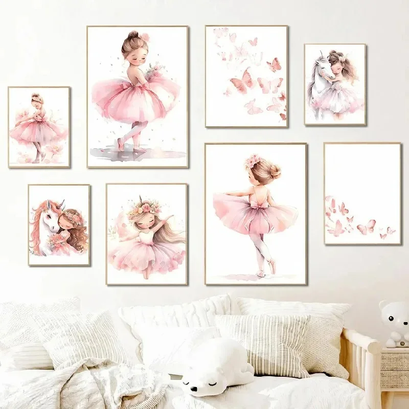 Baby Nursery Frames - Poster di Ballerina Rosa, Unicorno e