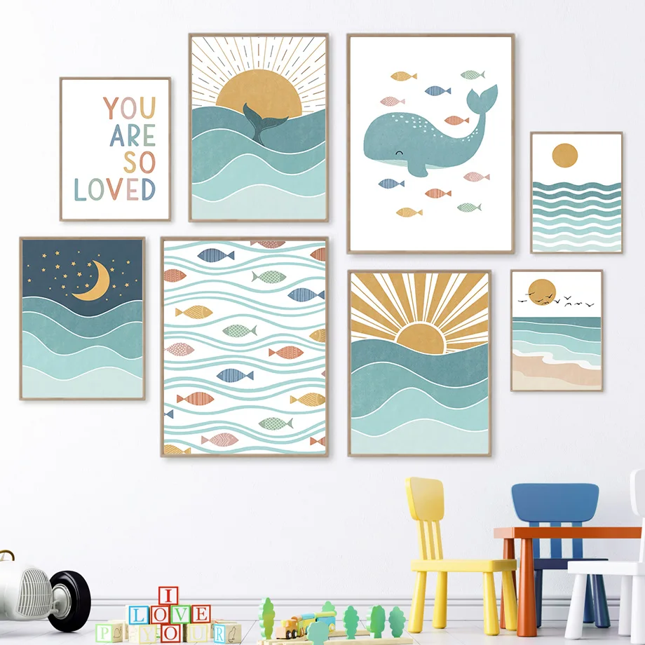 Baby Boy Nursery Quotes - Pesce Balena Gabbiano Alba Tramonto Spiaggia