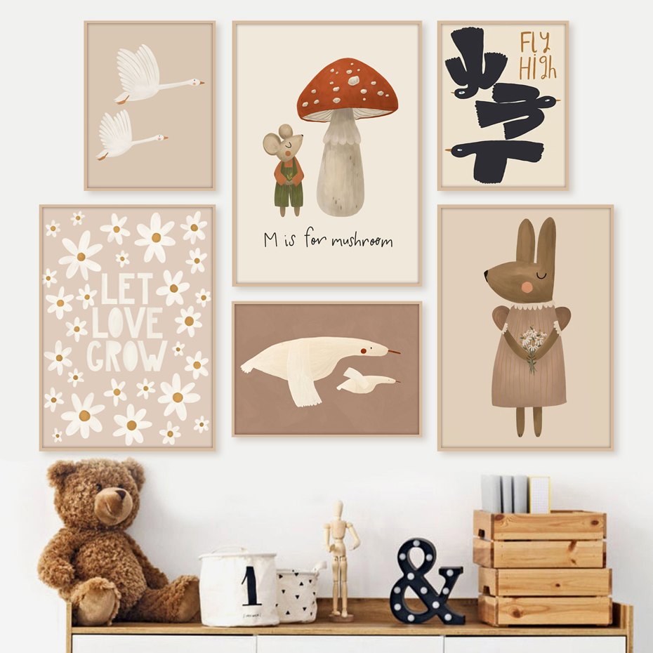 Baby Nursery Frames - Boho Cartoon Coniglio Topo Oca Poster